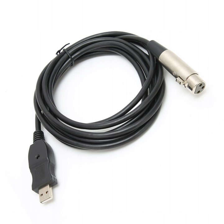 USB-XLR kábel adapter, 3m, fekete, professzionális mikrofonokhoz