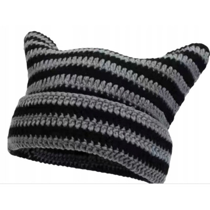 Caciula cu urechi de pisica crosetata, dimensiune 54-58cm, set pentru femei