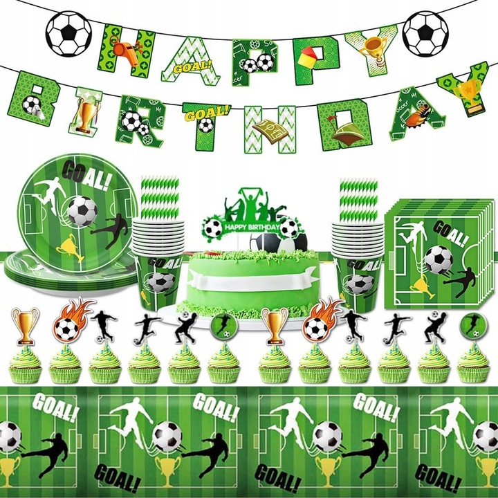 Set decorativ fotbal pentru petrecere, accesorii pentru 20 de invitati, multicolor