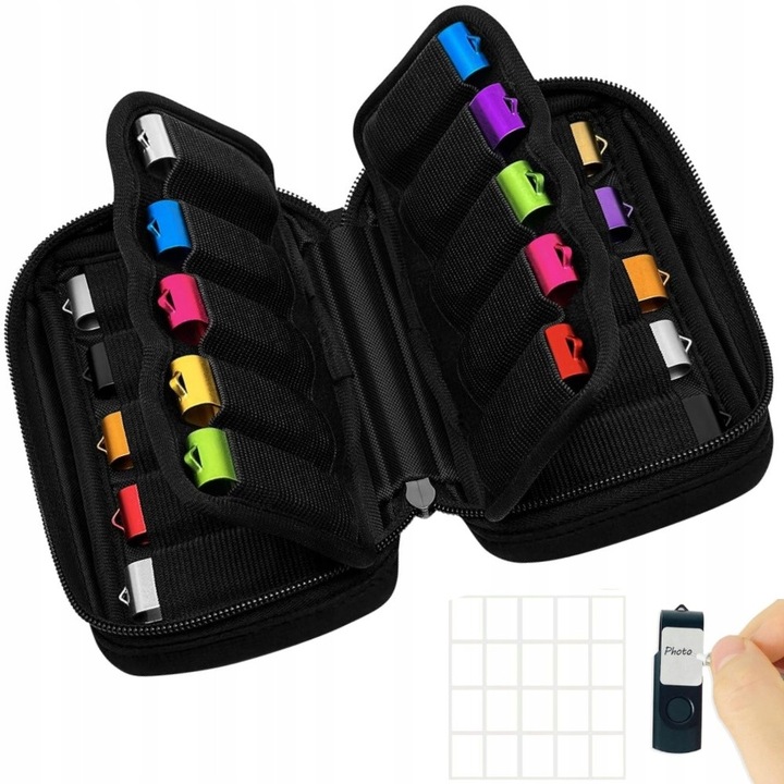 Husa organizare pentru pendrive-uri, 20 compartimente, neopren, compact