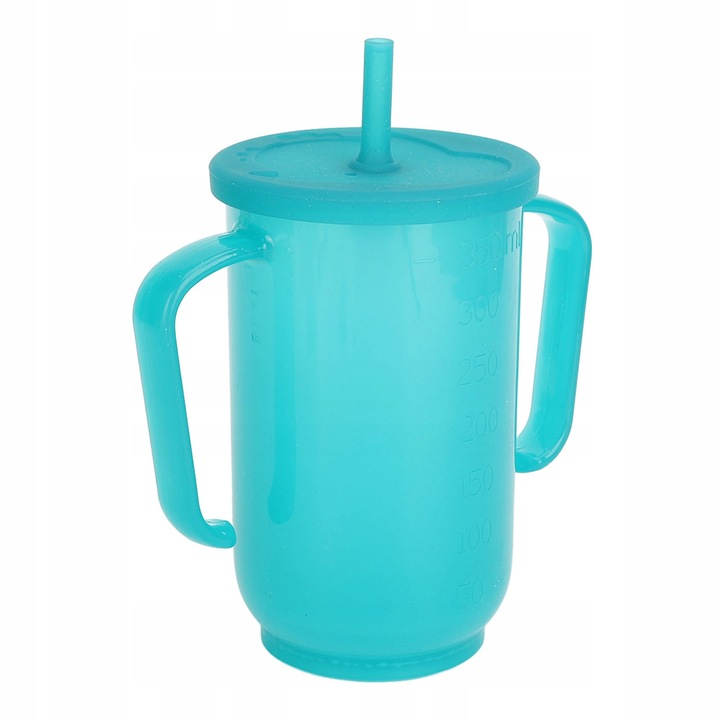 Cana pentru seniori 350ml, cu doua manere si ustensila, turcoaz
