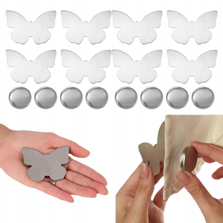 Комплект от 8 магнитни държача за покривки, пеперуди и цветя, неръждаема стомана, 7x5cm, 5.5x5.5cm, сребрист