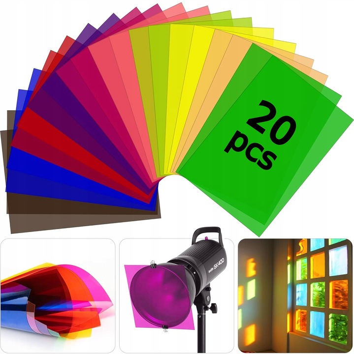 Set 20x Filtre gel pentru corectare, colorate, A4, multicolor, 29.7x21cm