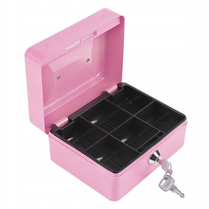 Cutie de siguranta pentru bani, 6 compartimente, 15x12x7,5cm, roz