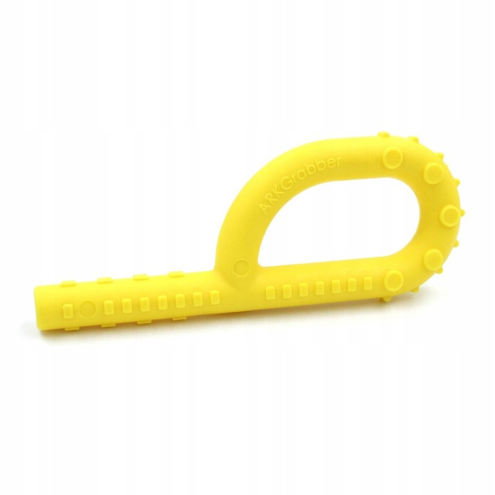 Jucarie de dentitie logopedica ARK Grabber P Tube, foarte moale, 13x5cm, pentru terapie senzoriala, galben