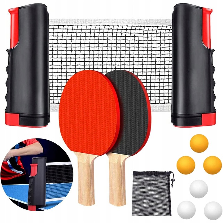Set tenis de masa, 2 palete, 6 bile, plasa, husa
