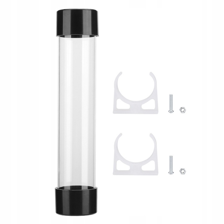 Átlátszó hengeres víztartály, 240mm, 336ml, G1/4 menettel, 4,5cm átmérő