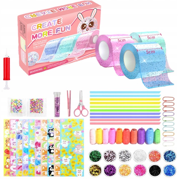 Set DIY pentru Bule cu Banda Dublu Fata - 3 Role, Multicolor, 3m x 5cm