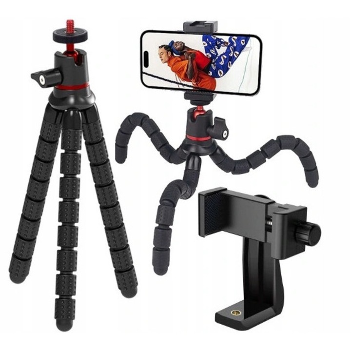 Stativ flexibil cu suport pentru telefon, 22,7cm x 4,5cm, negru, set
