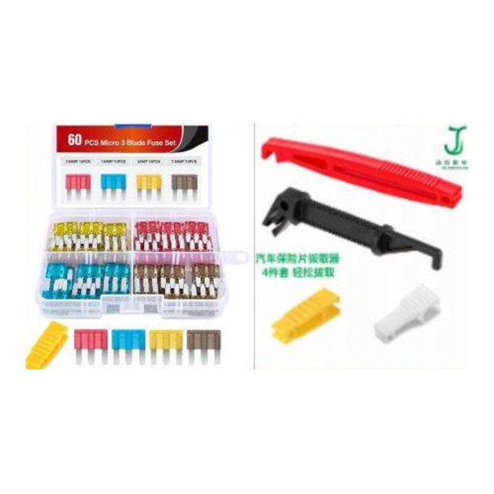 Set sigurante auto Micro 3pin, 60 bucati