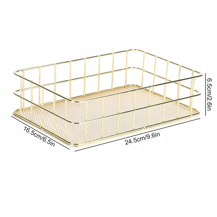 Cos de depozitare metalic, zlat, dimensiuni 24,5x16,5x6,5cm, set