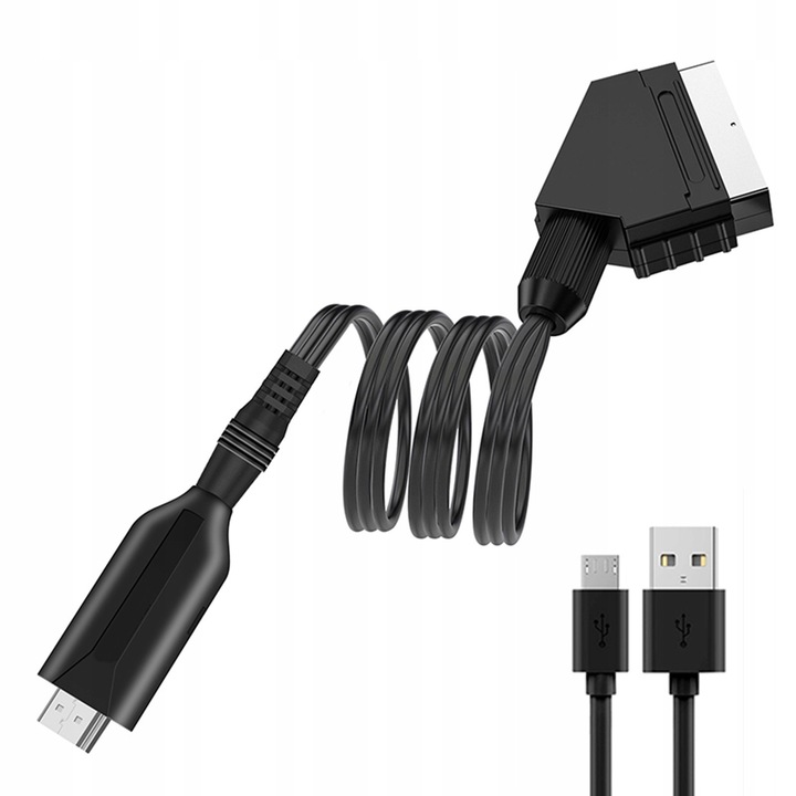 Kabel adaptor SCART la HDMI, 720p/1080p, lungime 1m, alimentare MicroUSB 80cm