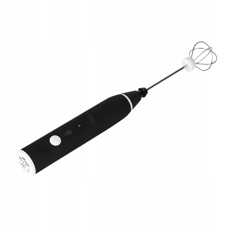 Mikser electric cu baterie 1200 mAh, 3 viteze, negru, set cu accesorii pentru spumare lapte si batere oua