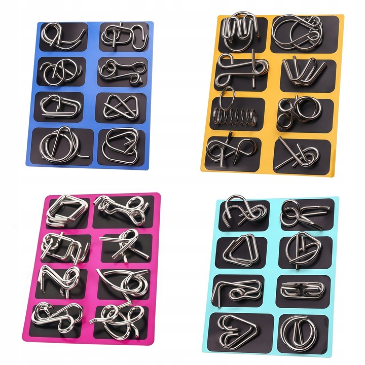32 darab fém logikai puzzle készlet gyerekeknek, 4 szín, 8 darab minden színből