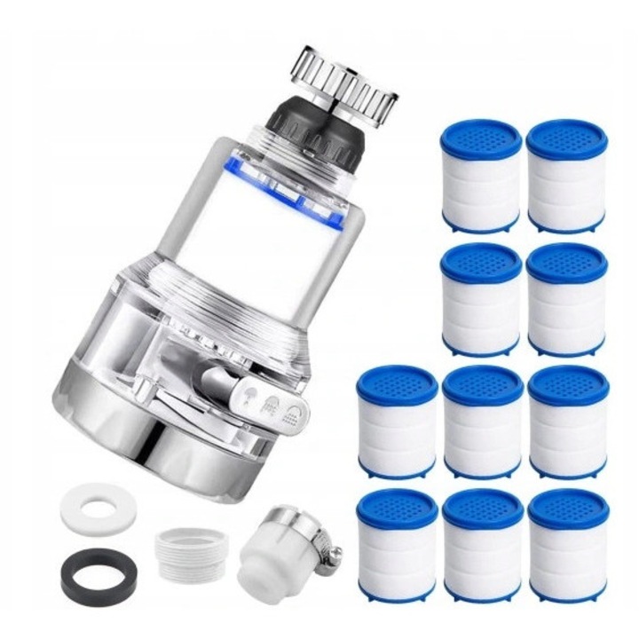 Filtru de apa rotativ 360, Umnuou, elimina metale grele, 3 moduri, compatibil cu majoritatea robinetelor