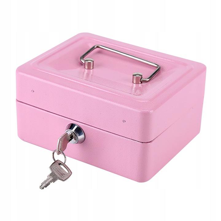 Cutie de siguranta din otel, 6 compartimente, roz, 15x12x7,5cm, set cu 2 chei