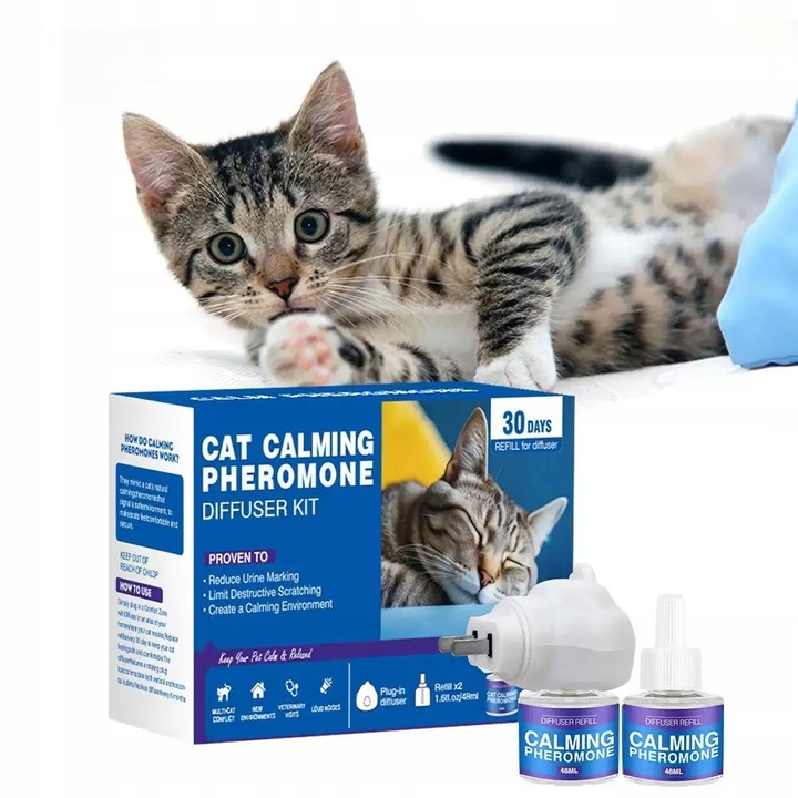 Difuzor feromoni pentru Pisici, 2 in 1, 48ml, pentru Stres si Anxietate, Acoperire 65mp