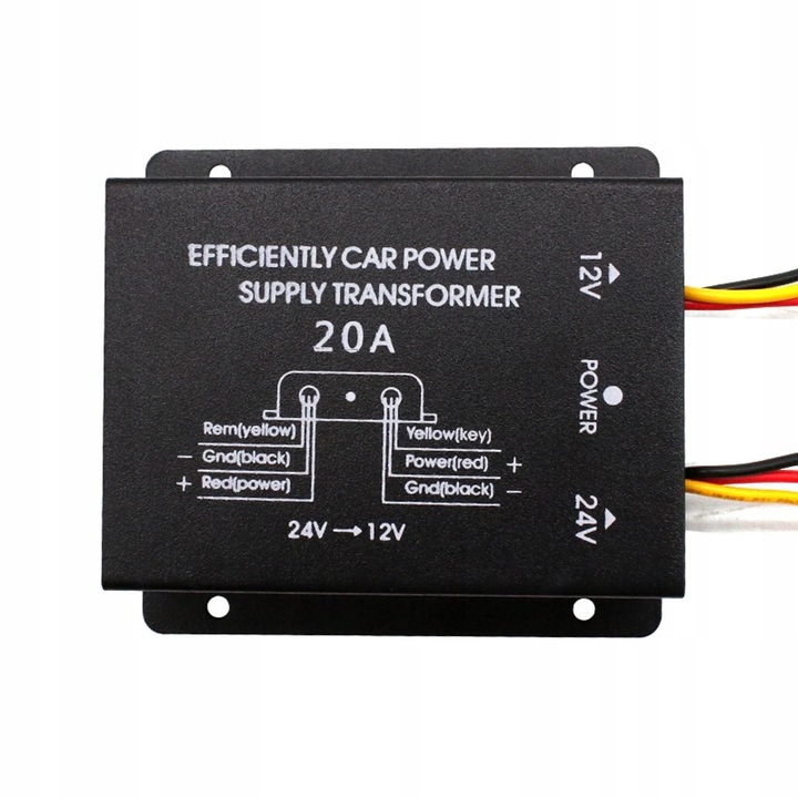 Invertor tensiune auto 24V la 12V, 20A, 240W, negru