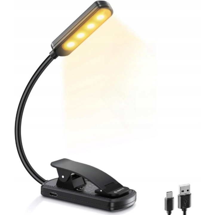 Lampa LED de citit cu clip, BOTC, 3 niveluri de luminozitate, fara fir, dimensiuni mici