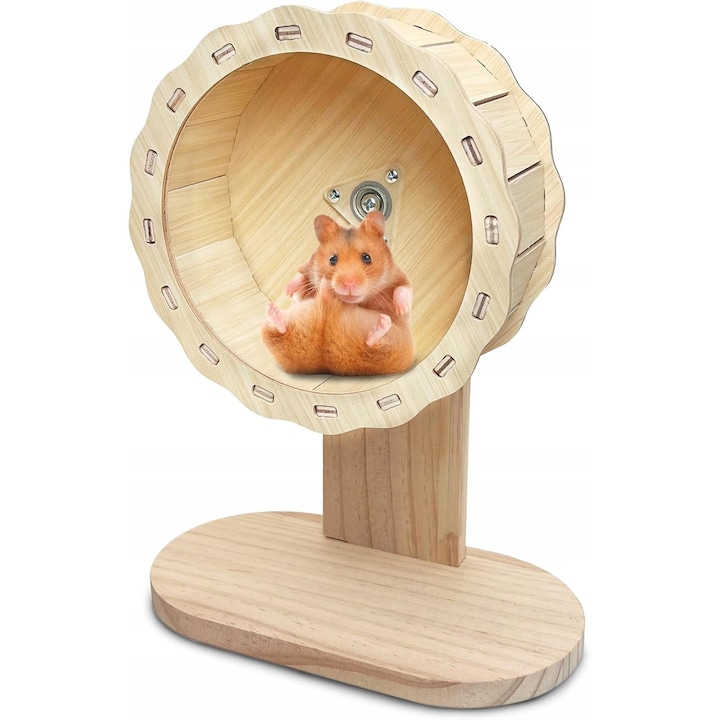 Roata din lemn pentru hamster, 16.5 cm, set 2 piese, culoare lemn