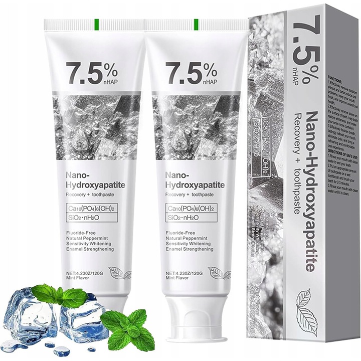 Pasta de dinti, protectie smalt, pentru dinti sensibili, set 2 bucati, fara fluor, menta