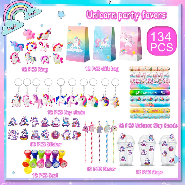 Umplutura pentru Piniata, Piniata Urodzinowa, Accesorii pentru petrecere, Unicorni, Set