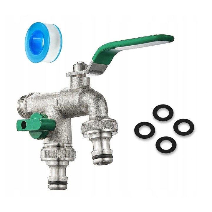 Външен кран с 2 изхода 3/4", месинг, устойчив на замръзване, за градина, стенен монтаж