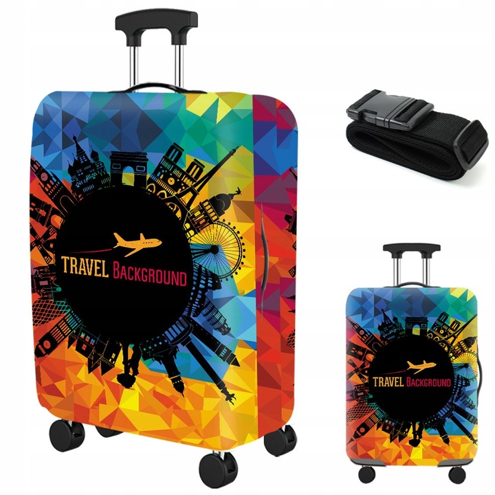 Husa elastica groasa pentru valiza mare, Travel the World, palmier, 65x50x29cm, set 1 buc.