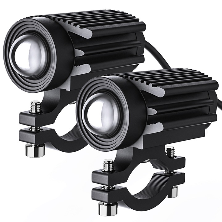 Set de 2 faruri LED 60W 6000LM, aluminiu, negru, pentru motociclete