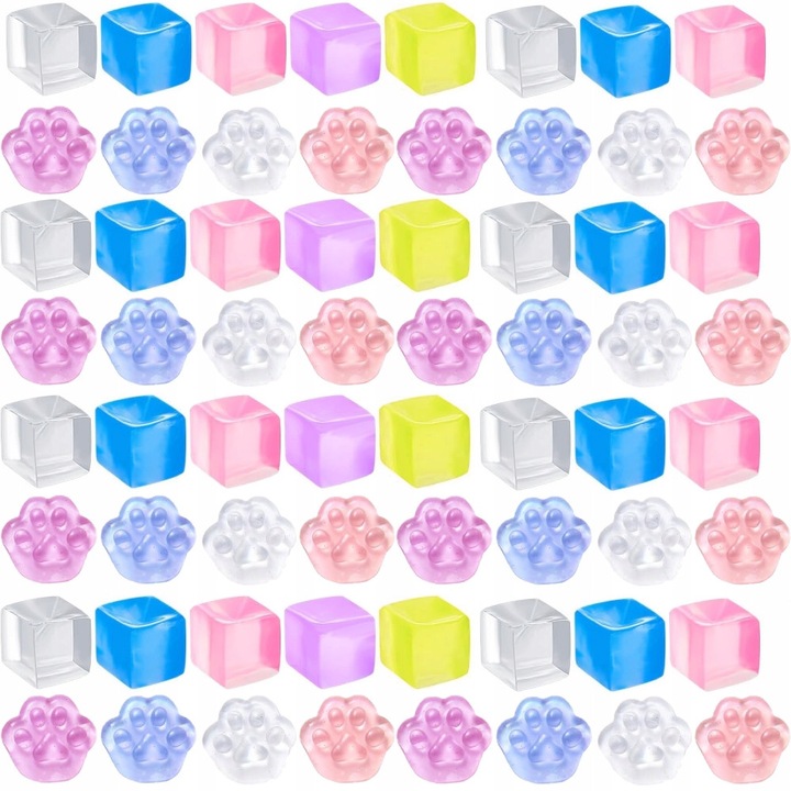Set 100 jucarii mochi squishy, cuburi de gheata si labute de pisica, culori diverse