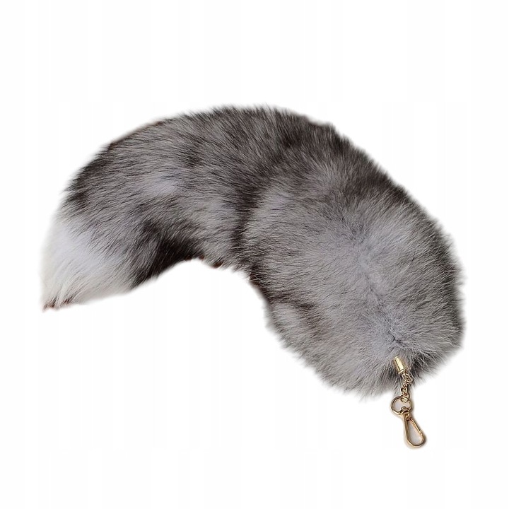 Breloc cu coada de vulpe din blana artificiala, metal, lungime 42-45cm, multicolor