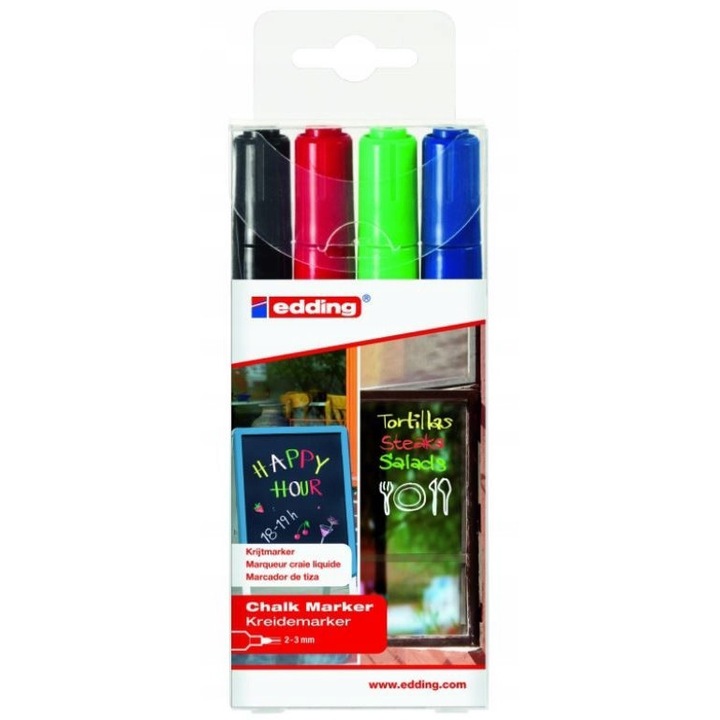 Marker kredowy Edding, 2-3 mm, set 4 bucati, mix culori