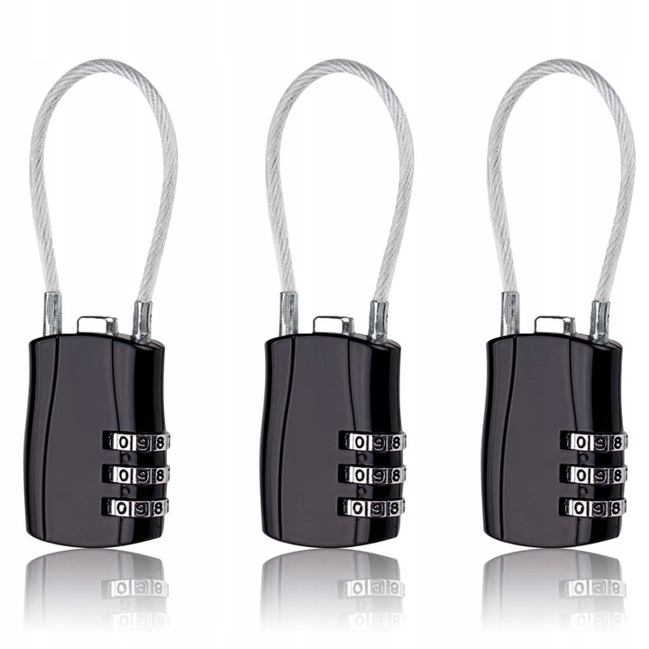 Комплект от 3 катинара с шифър, 3 цифри, черен, 42x29x30 мм