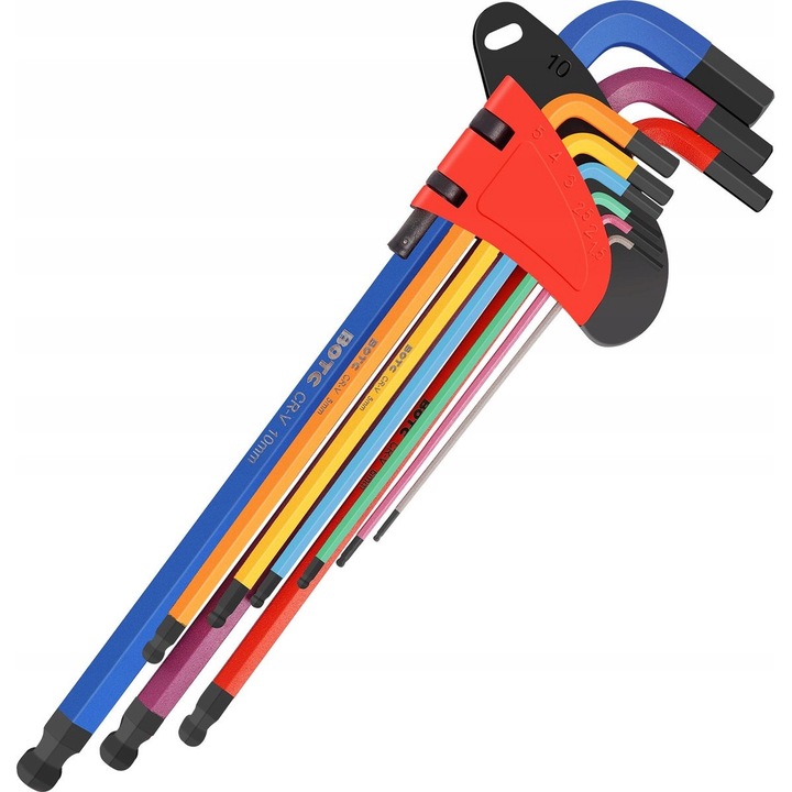 Set 9 Chei Imbus Colorate BOTC 1.5-10mm, cu Maner Tip T, Rezistente la Coroziune