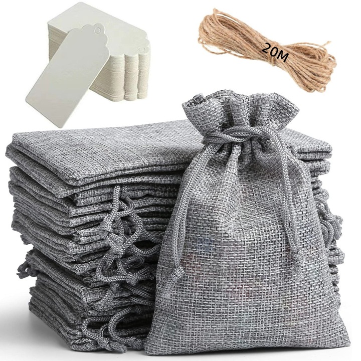 Set 50 torebek jutowe, multicolor, 10x14cm