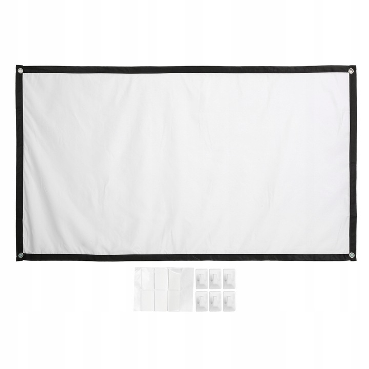 Ecran proiectie 72 inch, 16:9, rezistent la sifonare, unghi de vizionare 180°, set cu 6 carlige