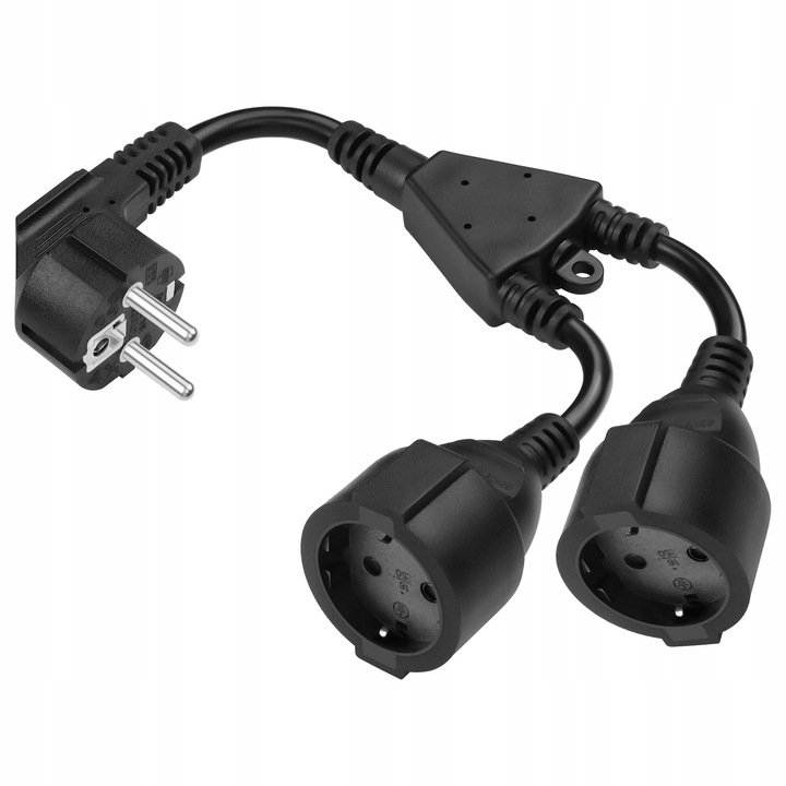Prelungitor cu 2 guri, 16A/250V, 3680W, negru, 20cm