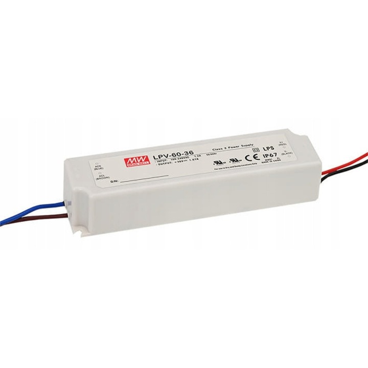 LED захранване 60W 48V 1.25A IP67, Mean Well, размери 162.5x42.5x32mm