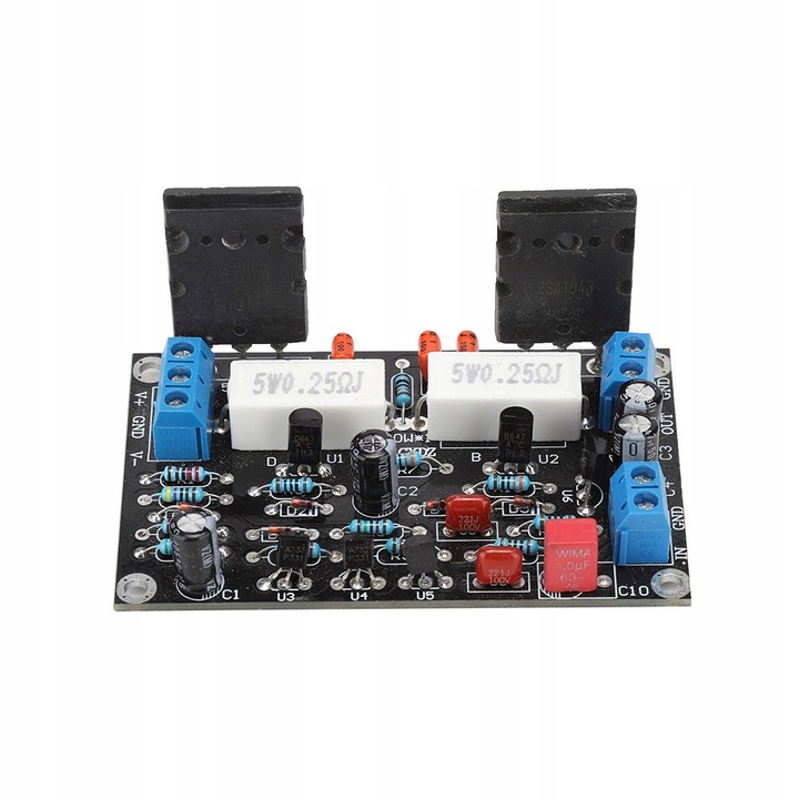 Erősítő panel 100W 2SC5200 + 2SA1943, 10-45V, 150W max, 5,08mm
