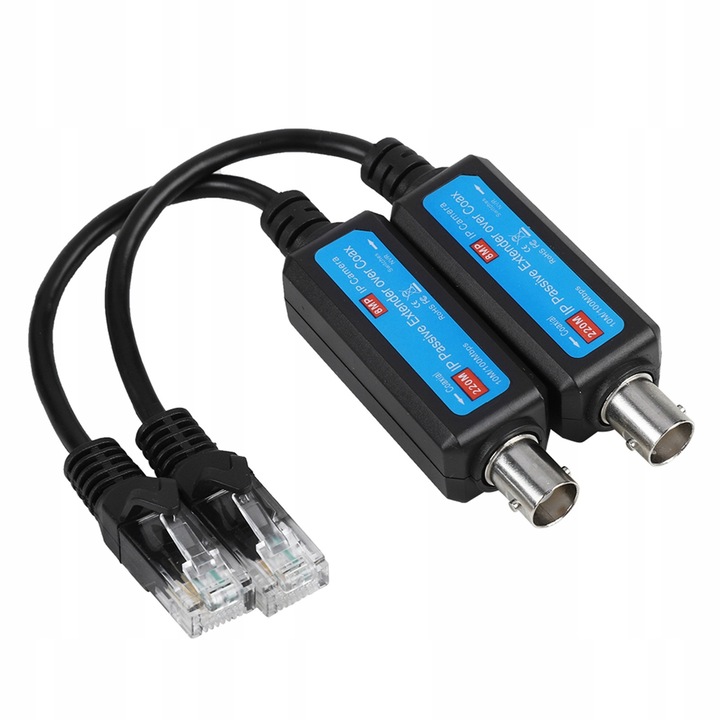 Set convertor semnal coaxial 10/100Mbps, 220m, pentru camera IP NVR, dimensiuni 2,0x7,5x1,8cm
