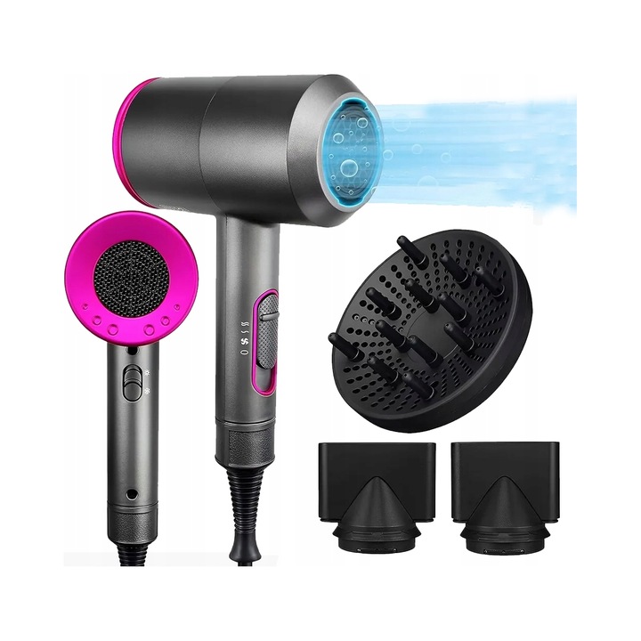 Uscator de par ZREE profesional 2000W, ionizant, 3 duze, protectie termica, negru