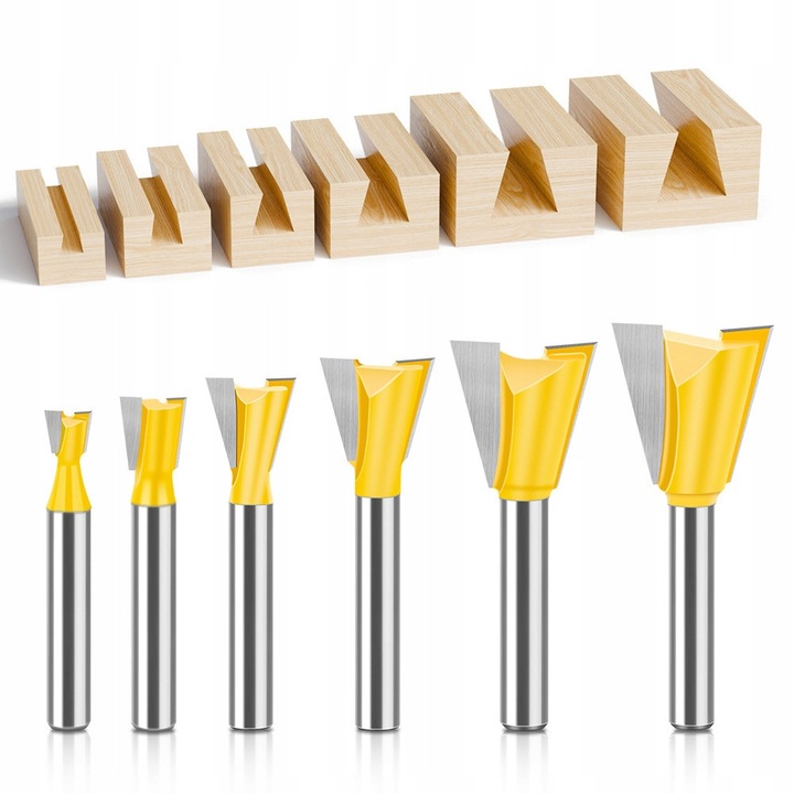 Set 6 freze pentru imbinari tip jascal, 6mm, din tungsten, pentru lemn, diverse dimensiuni
