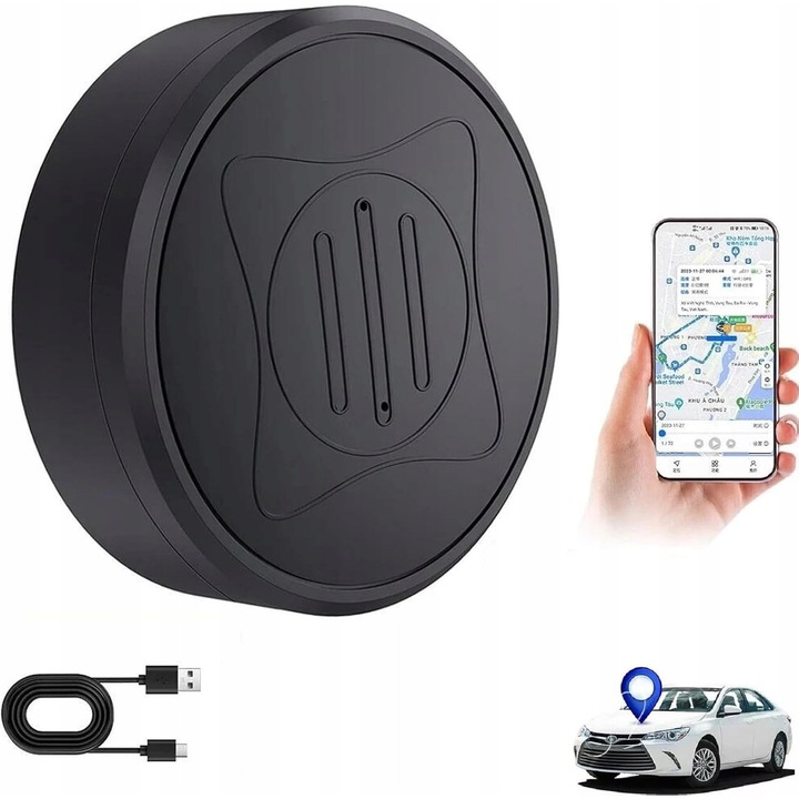 Mini localizator GPS, monitorizare in timp real, magnet puternic, negru, 41,2x13,6mm