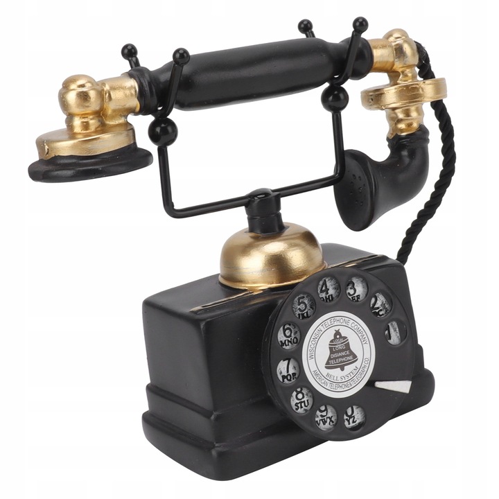 Retro dekoratív telefonmodell, gyanta, antik stílusú, fekete/arany