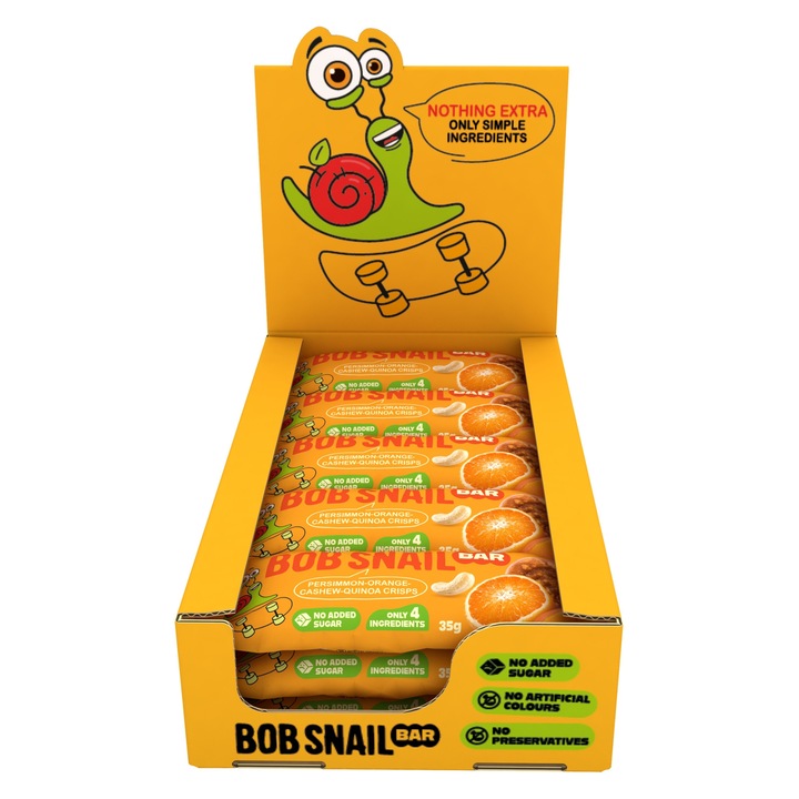 Baton fructat Bob Snail, persymona, portocala, caju, quinoa, 15x35g