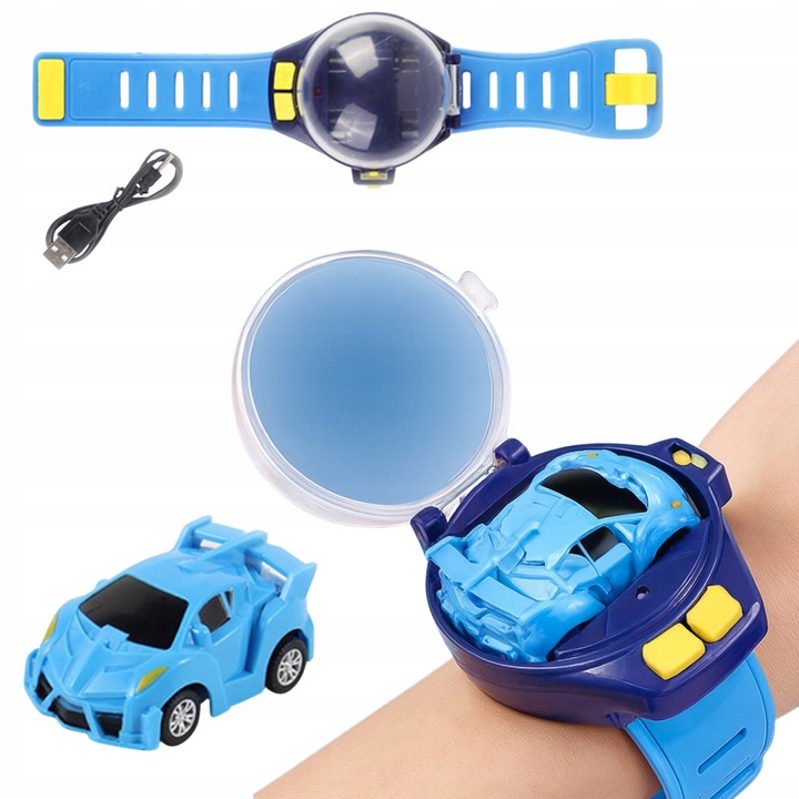 Masinuta electrica, zburator, controlata cu ceas, LED, albastra, set complet