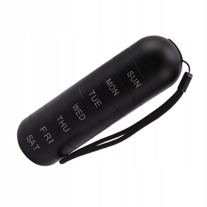 Cutie saptamanala pentru medicamente, 7 compartimente, aluminiu, 15x4.4cm, negru