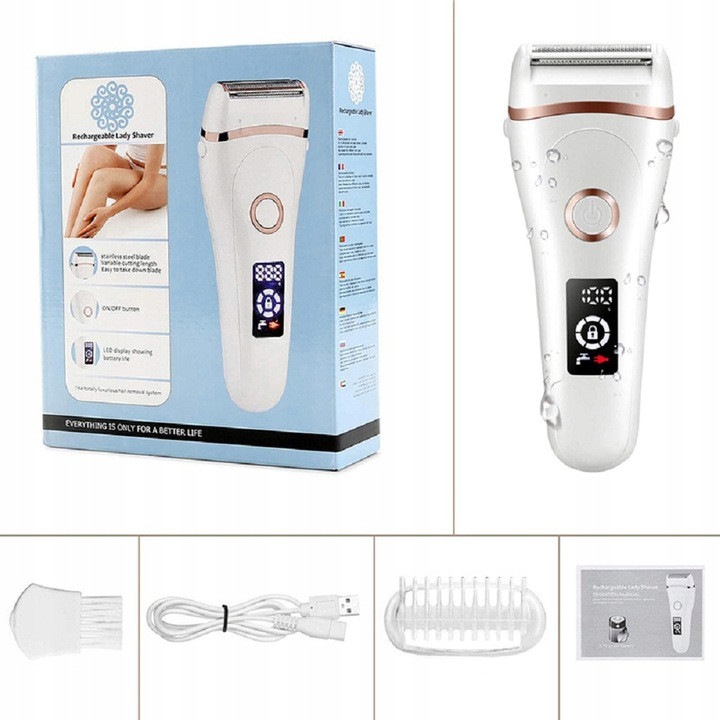 Epilator electric pentru femei, 3 in 1, alb, 14x5,5x3,2cm, cu incarcare USB