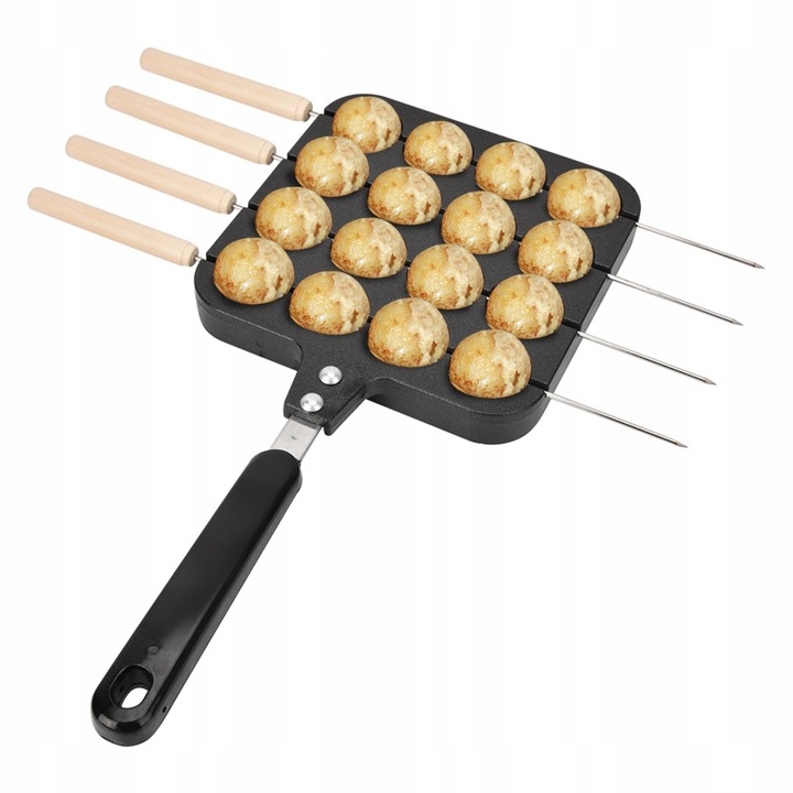 Tigaie pentru Takoyaki, 32,5x15,5cm, aluminiu, set cu 4 ace de copt, multicolor