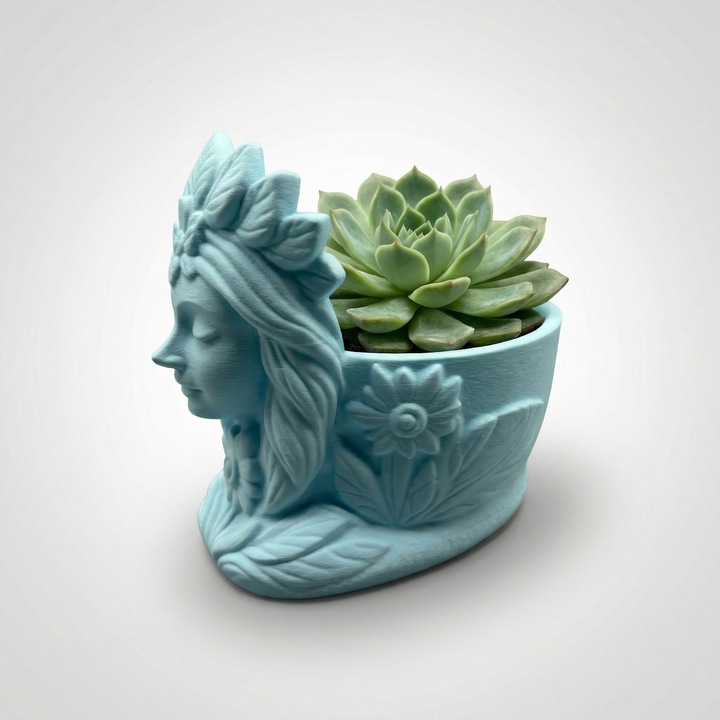 Ghiveci Decorativ Silueta Florala, Albastru, Plastic PLA, 10 cm